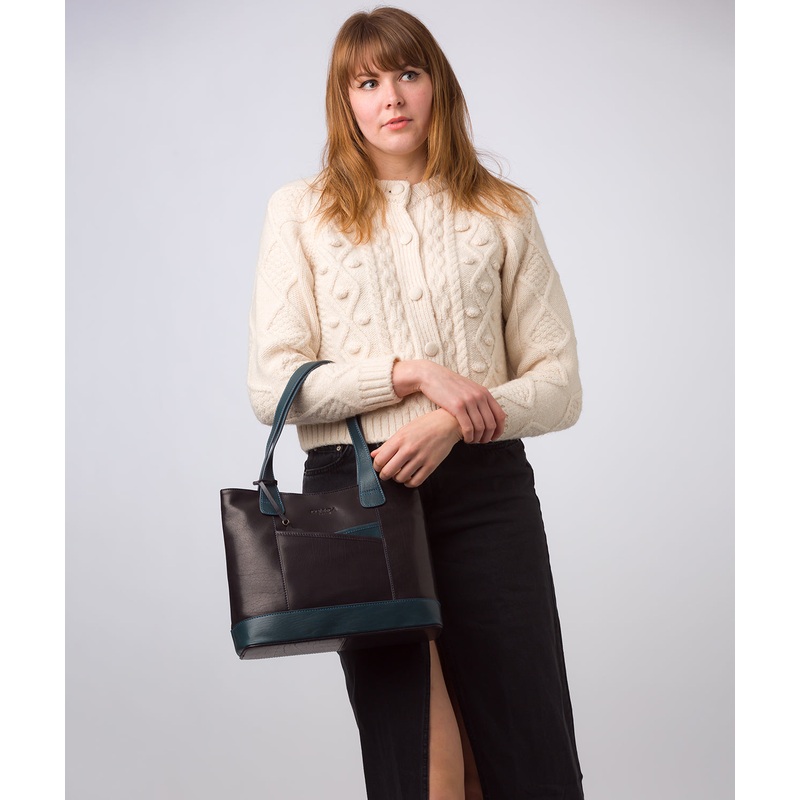'Little Patience' Snorkel Blue & Navy Blue Leather Tote Bag