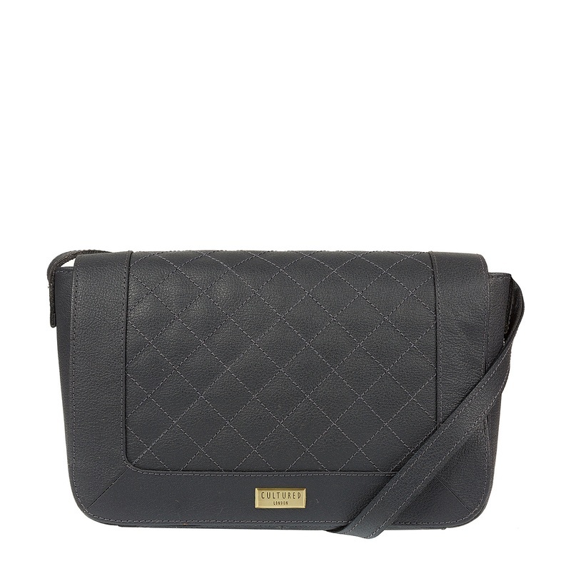 'Macey' Navy Leather Shoulder Bag