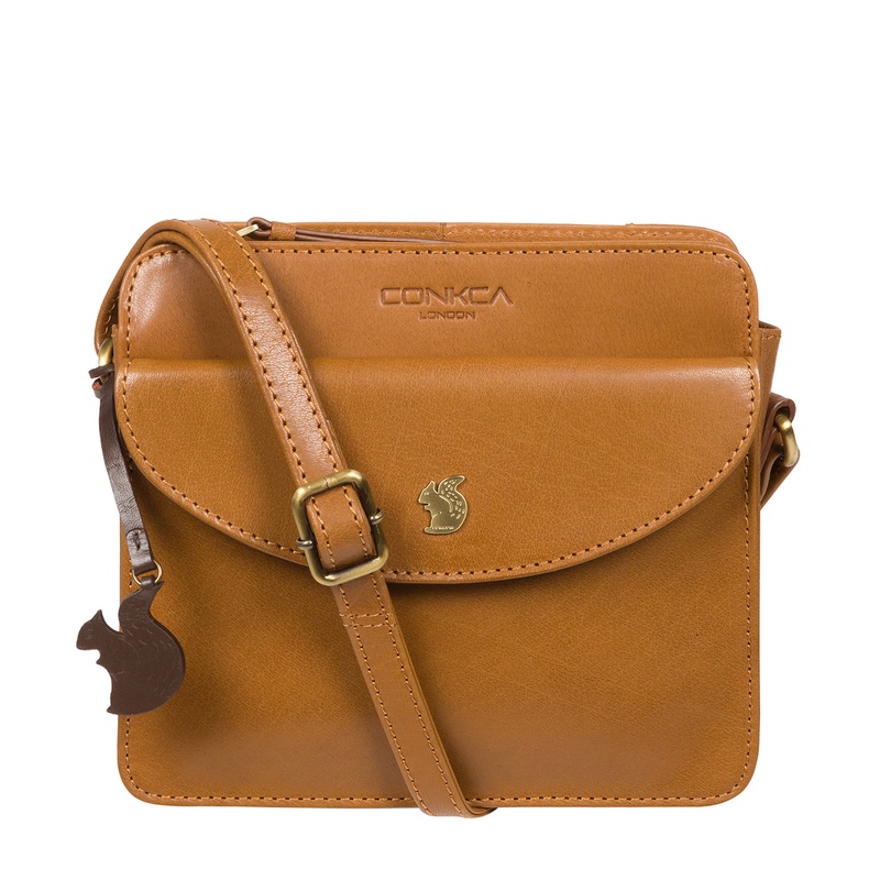 'Magda' Dark Tan Leather Cross Body Bag