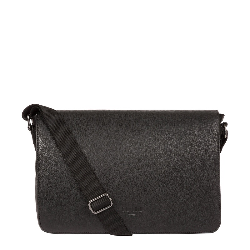 'Marv' Black Leather Messenger Bag