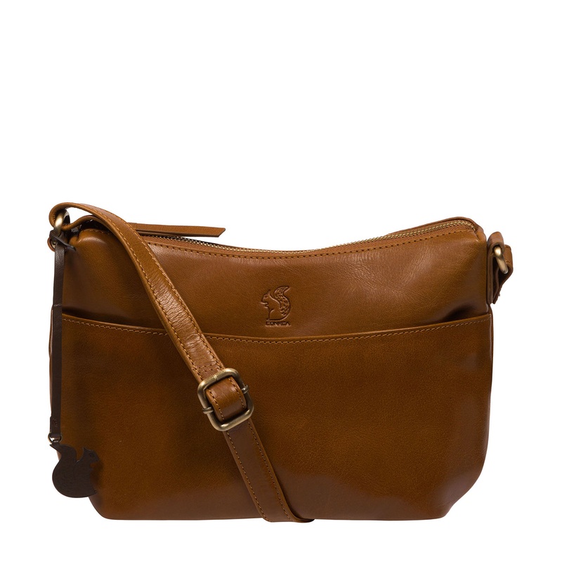 'Merrill' Dark Tan Leather Cross Body Bag
