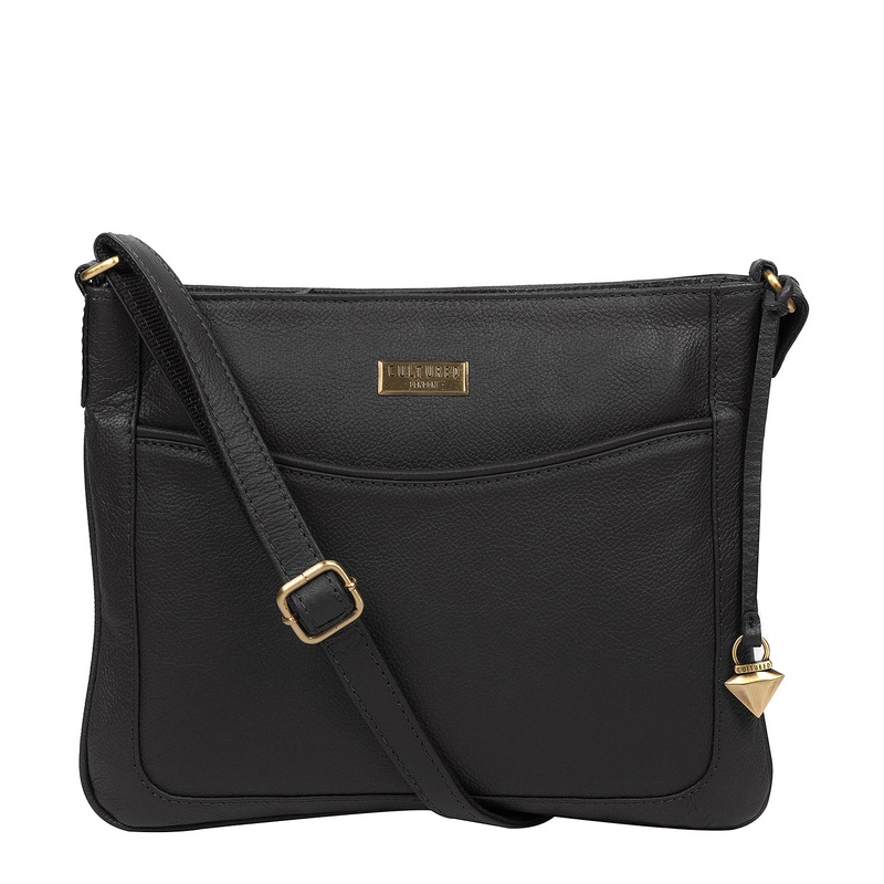 'Mireya' Black Leather Cross Body Bag