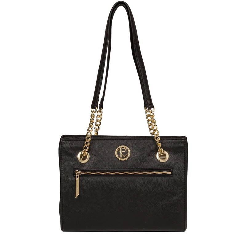 'Nannette' Black Leather Shoulder Bag