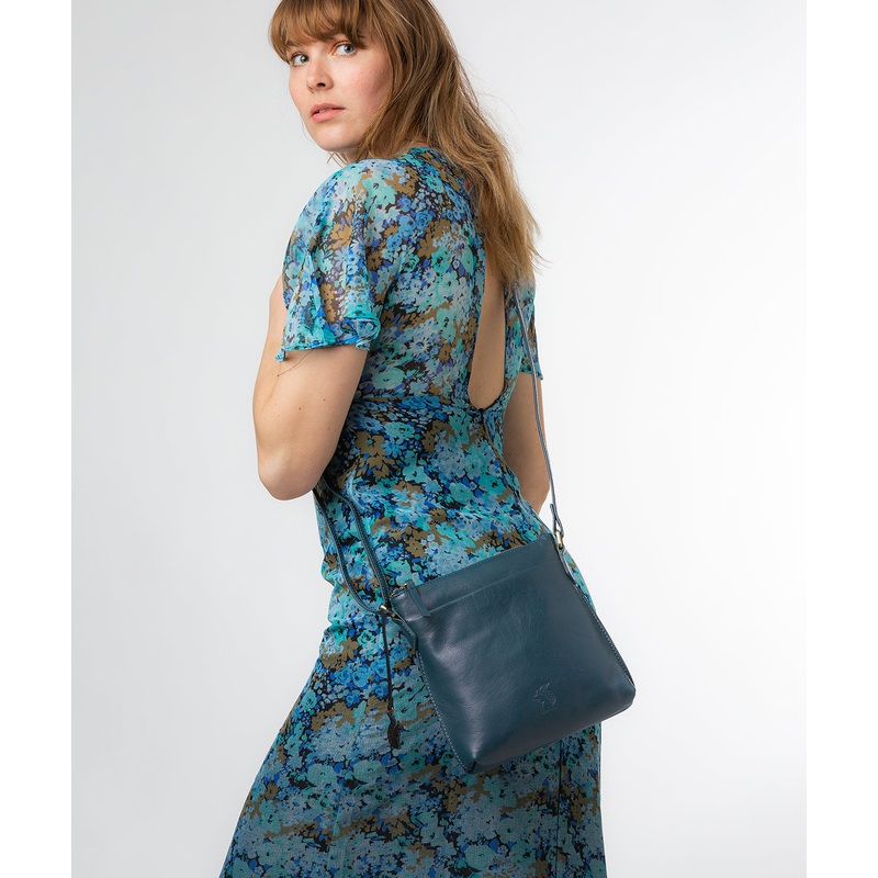 'Nikita' Snorkel Blue Leather Cross Body Bag