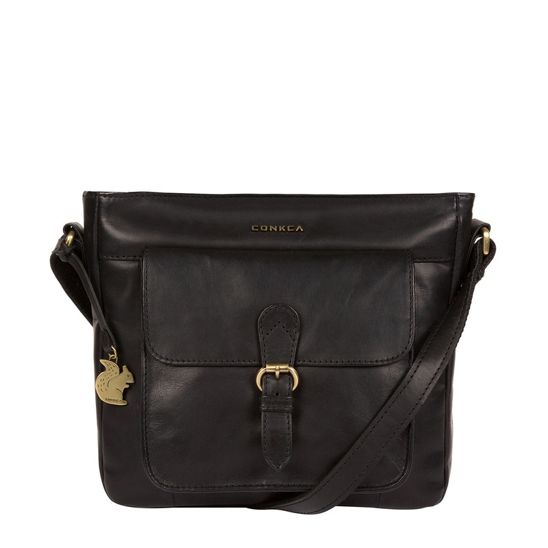 'Olina' Black Leather Cross Body Bag