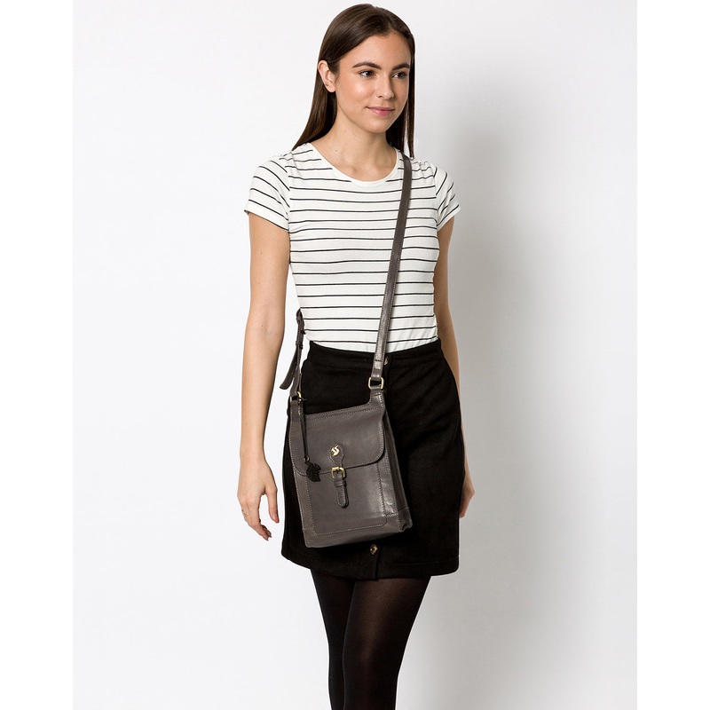 'Sasha' Slate Leather Cross Body Bag