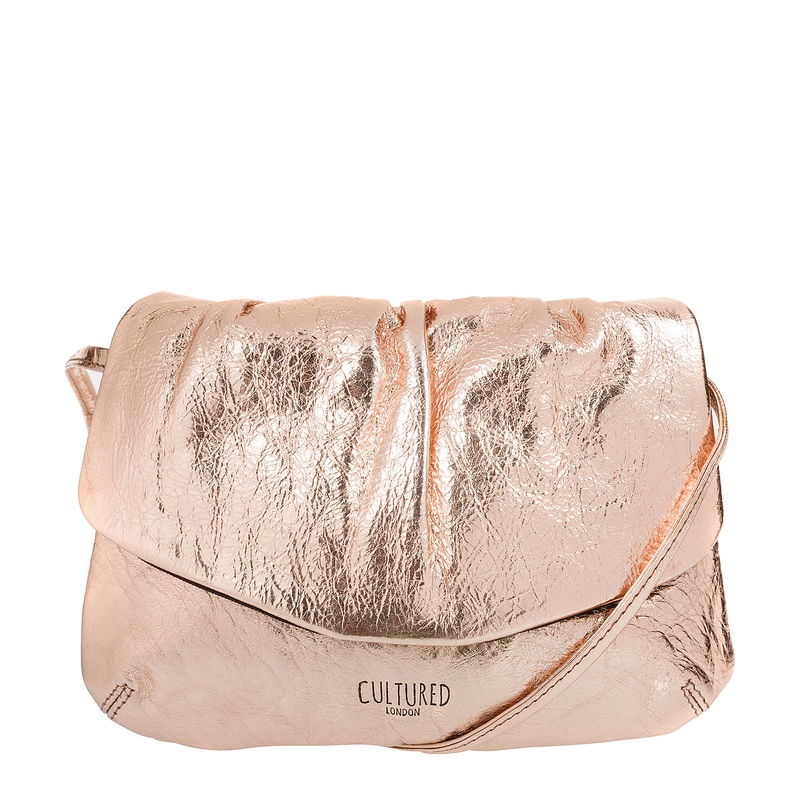'Serena' Metallic Gold Leather Small Evening Cross-Body Bag