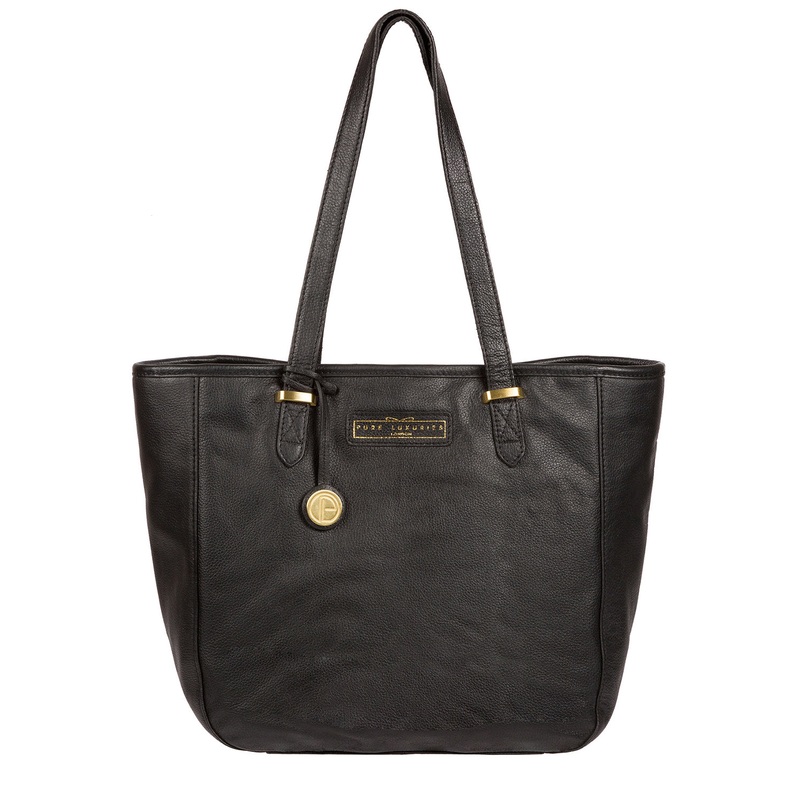 'Spalding' Black & Gold Leather Tote Bag
