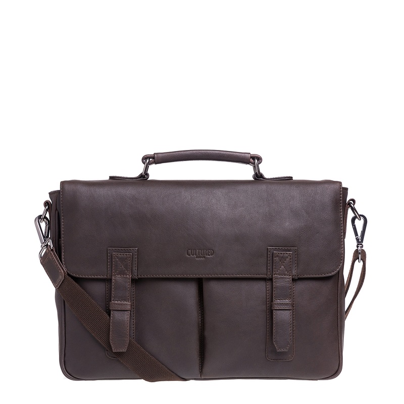 'Task' Dark Brown Leather 14-Inch Laptop Briefcase