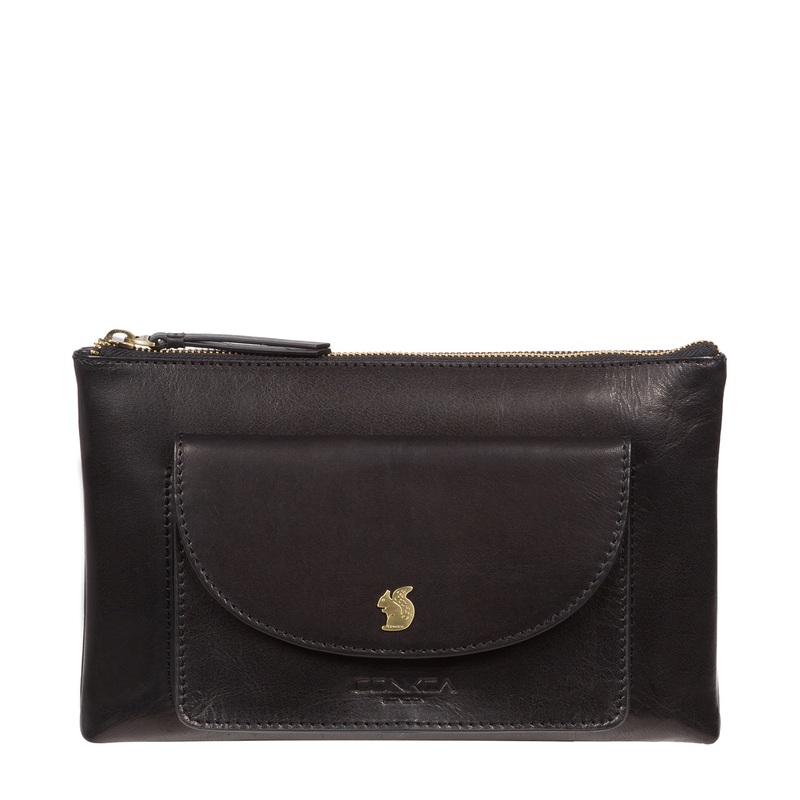 'Treasure' Black Leather Clutch Bag