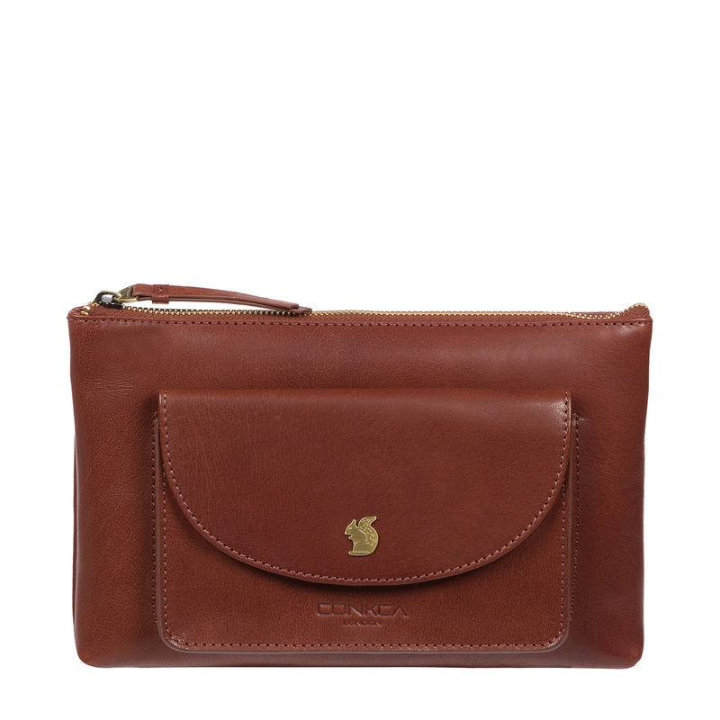 'Treasure' Conker Brown Leather Clutch Bag