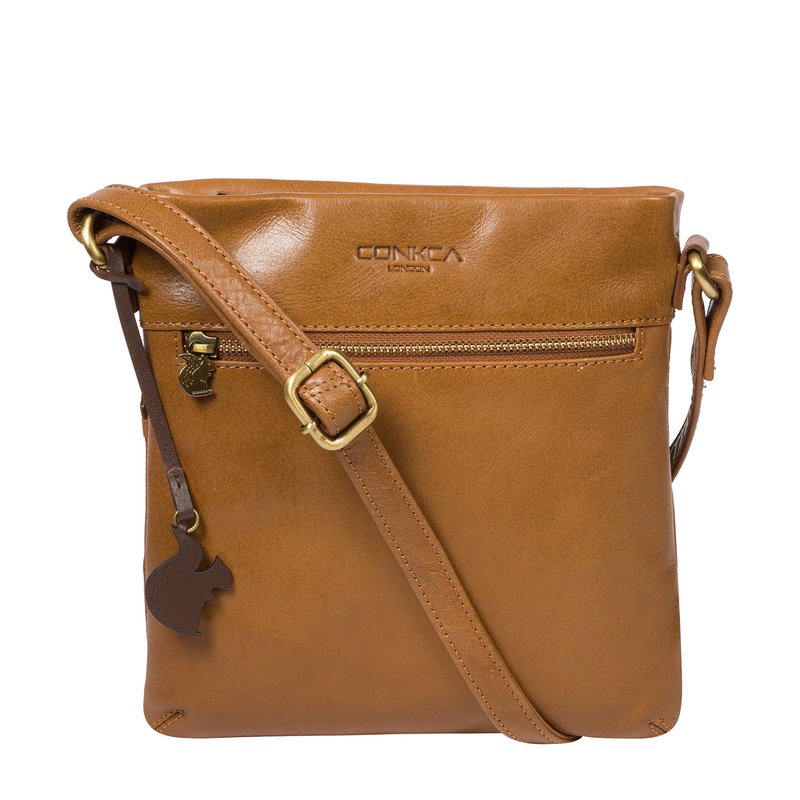 'Yayoi' Dark Tan Leather Cross Body Bag