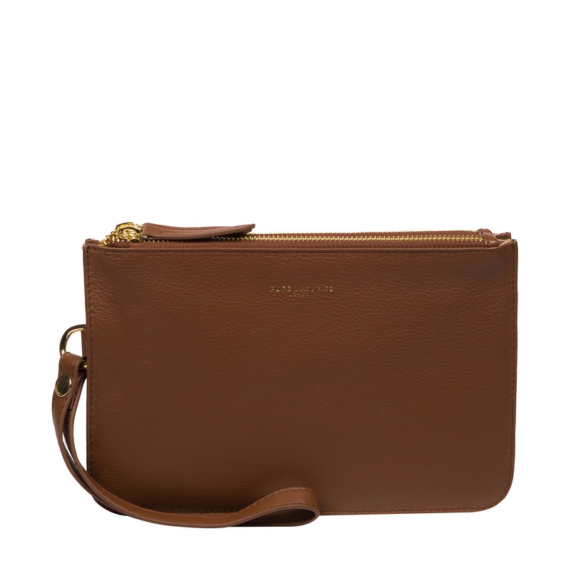 'Addison' Tan Nappa Leather Clutch Bag