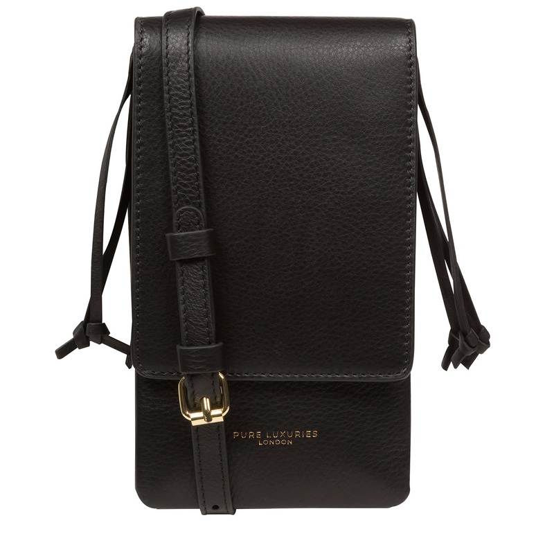 'Audrey' Black Nappa Leather Cross Body Phone Bag