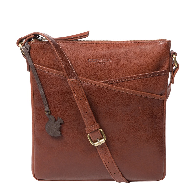 'Avril' Conker Brown Leather Cross Body Bag