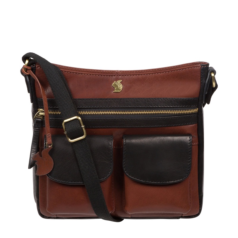 'Baby Bon' Black & Conker Brown Leather Cross Body Bag