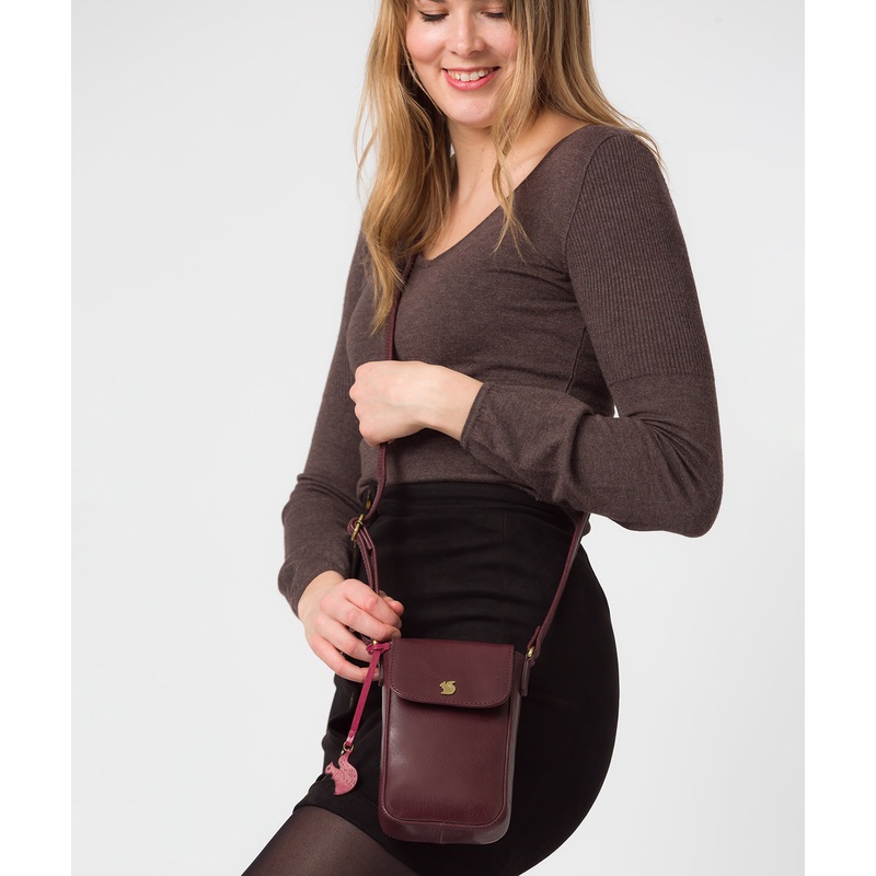 'Buzz' Plum Leather Cross Body Phone Bag