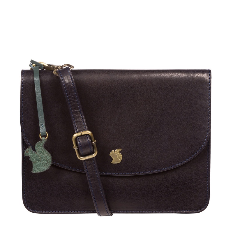 'Cara' Navy Leather Cross Body Clutch Bag