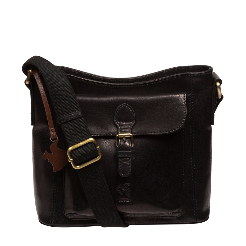 'Carla' Black Leather Cross Body Bag