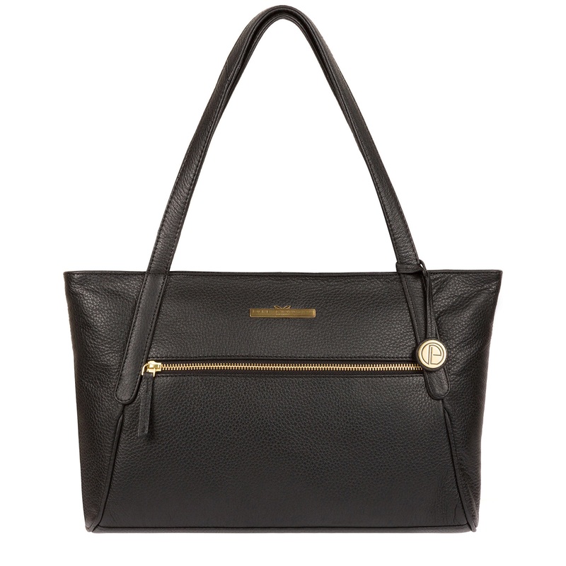 'Carly' Black Leather Medium Tote Bag