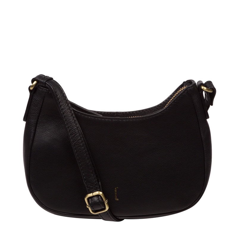 'Emelia' Black Leather Cross Body Bag