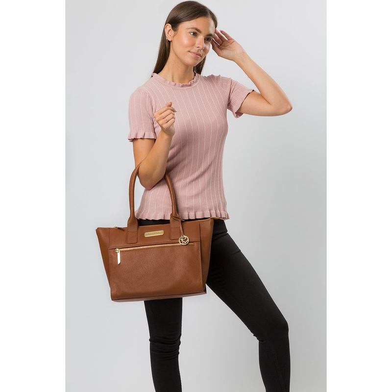 'Faye' Tan Leather Tote Bag