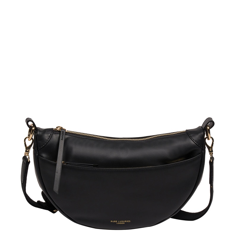 'Heidi' Black Leather Crescent Cross Body Bag