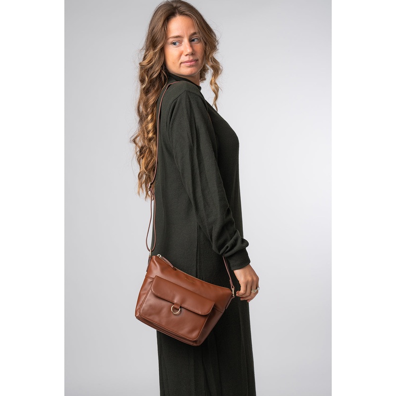 'Laura' Caramel Leather Cross Body Bag