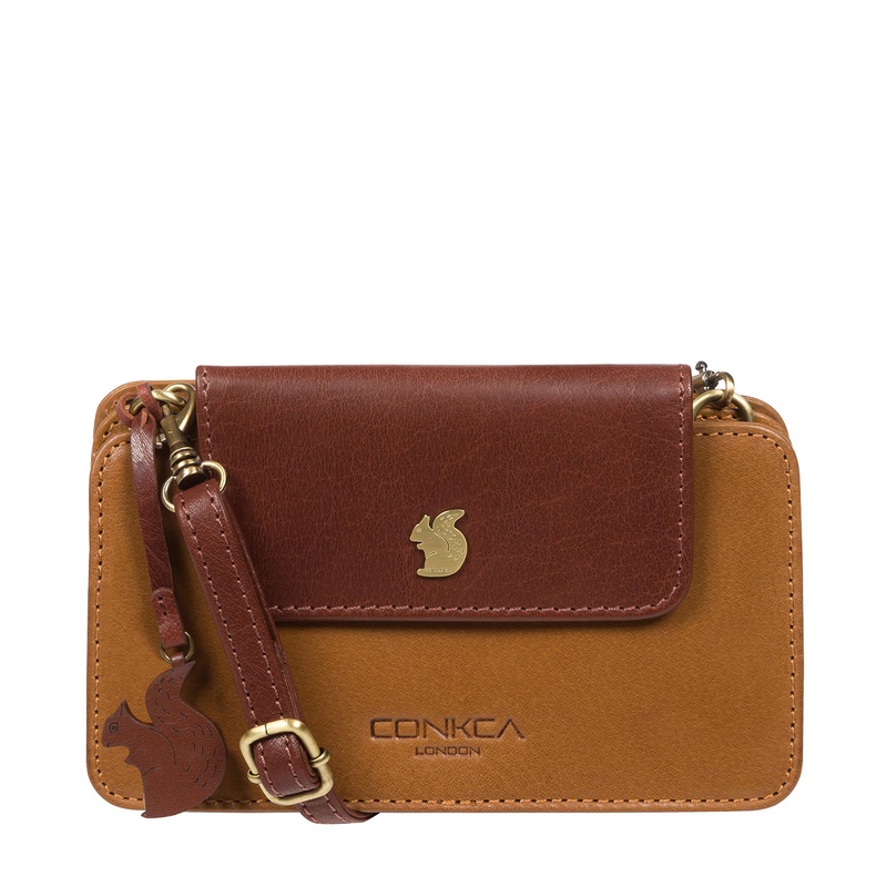 'Little Wonder' Dark Tan & Conker Brown Leather Cross Body Clutch Bag