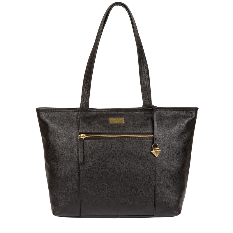 'Maya' Black Leather Tote Bag