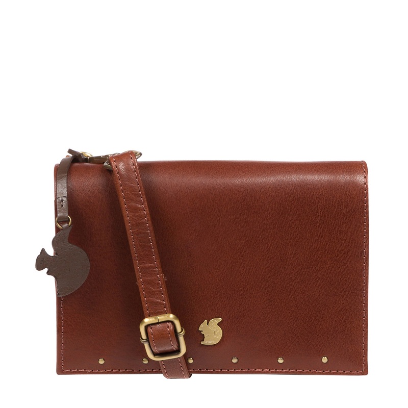 'Nemo' Conker Brown Leather Cross Body Clutch Bag