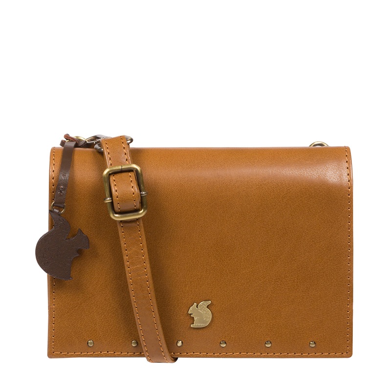 'Nemo' Dark Tan Leather Cross Body Clutch Bag