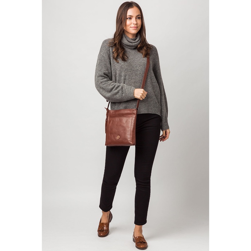 'Plumpton' Vintage Cognac Leather Cross Body Bag