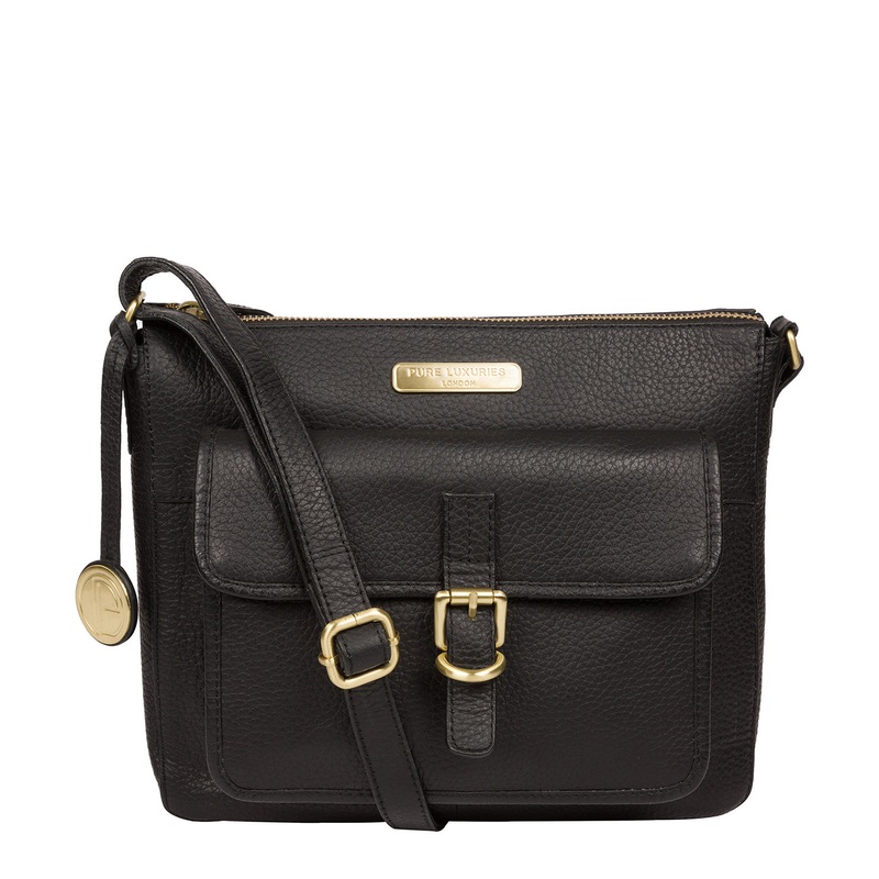 'Porth' Black Leather Cross Body Bag