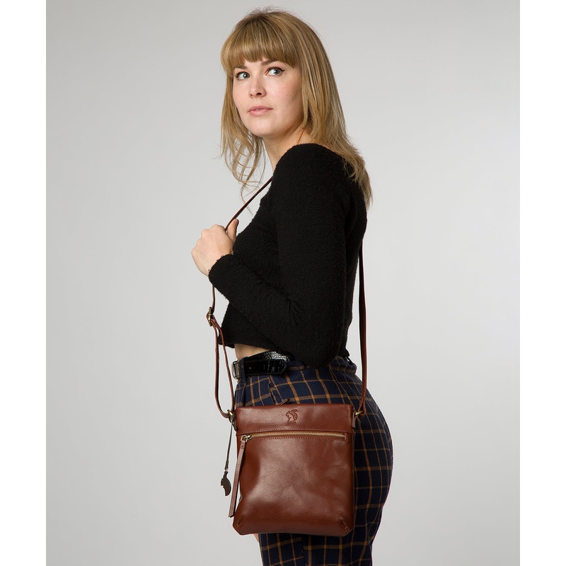 'Sable' Conker Brown Leather Cross Body Bag