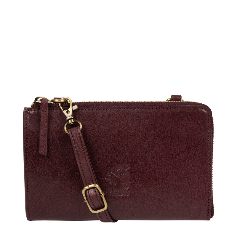 'Senga' Plum Leather Cross Body Clutch Bag