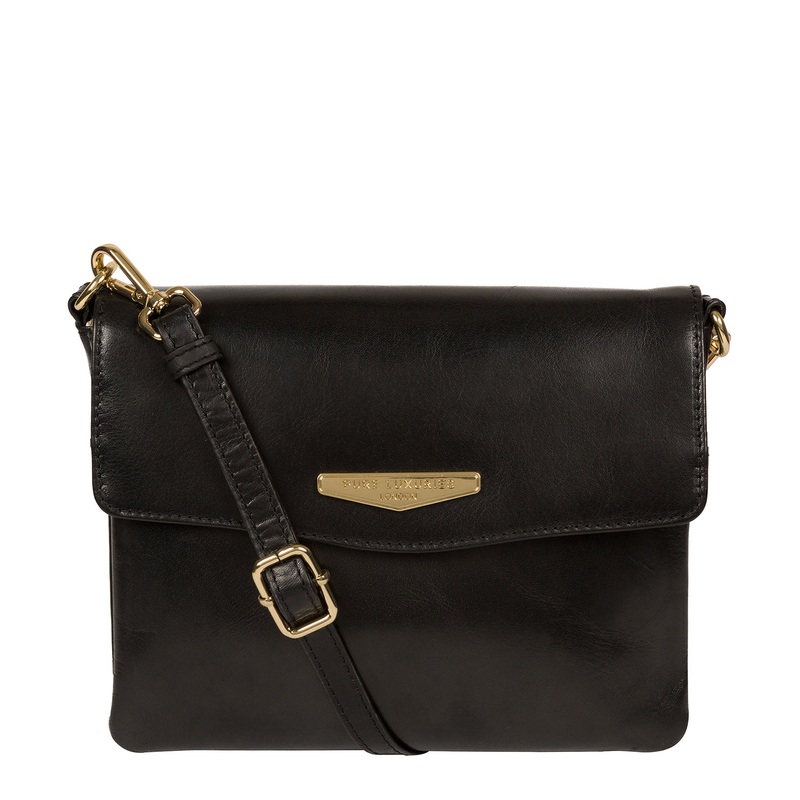 'Valeria' Black Vegetable-Tanned Leather Cross Body Clutch Bag
