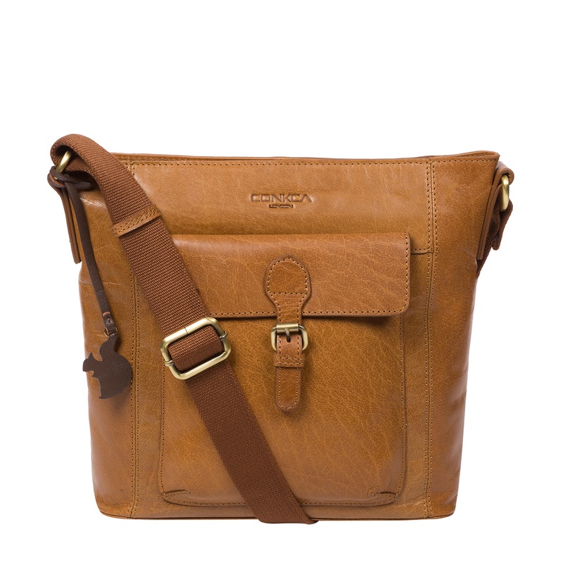 'Vonda' Dark Tan Leather Cross Body Bag