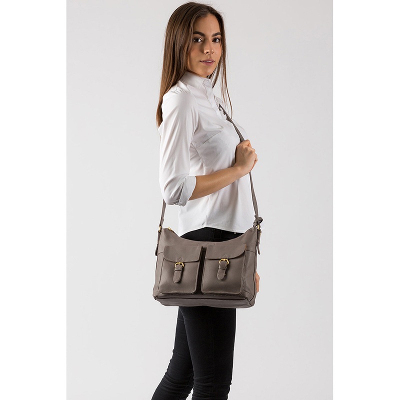 'Bute' Grey Pebbled Cowhide Leather Shoulder Bag