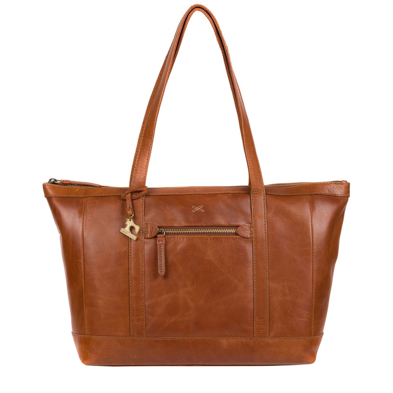 'Ellis' Bourbon Leather Tote Bag
