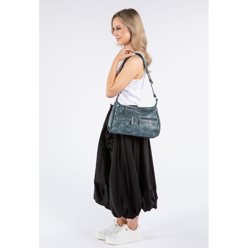 Faux Leather Multi Zip Crossbody Bag
