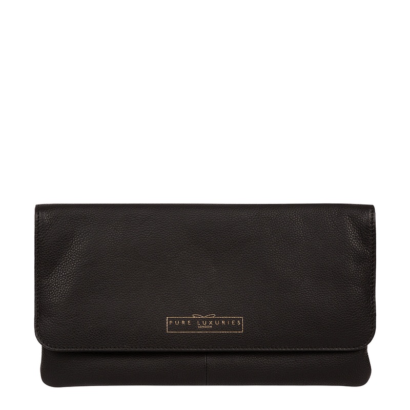 'Golders' Black Leather Clutch Bag