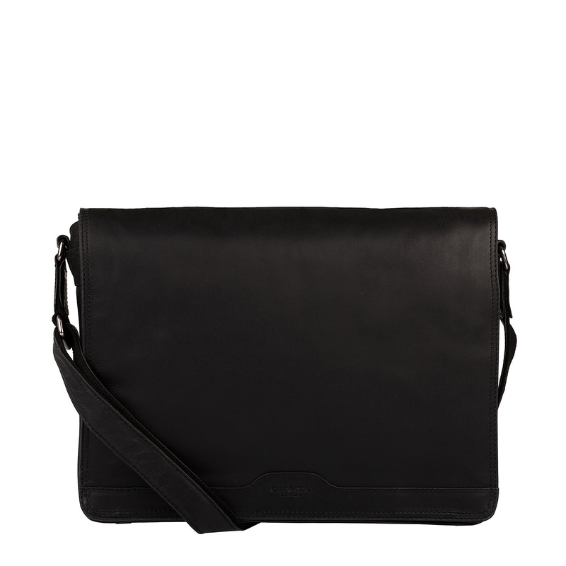 'Islington' Black Natural Cowhide Messenger Bag