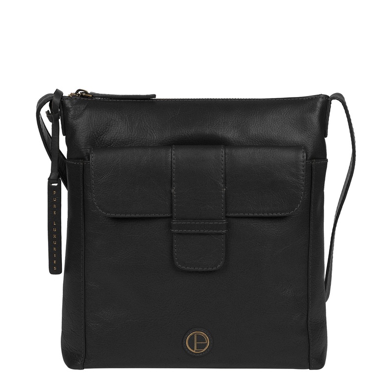 'Lancaster' Vintage Black Leather Cross Body Bag