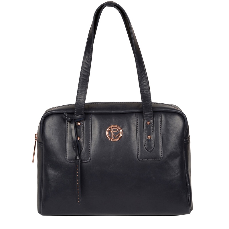 'Madox' Navy Leather Handbag
