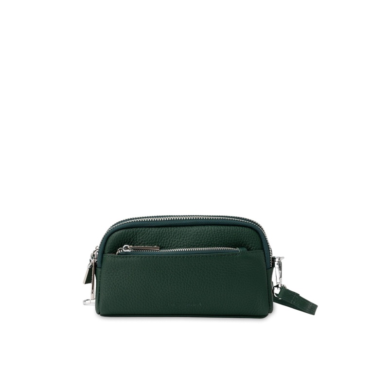 Mocha Aubrey Leather Clutch- Emerald