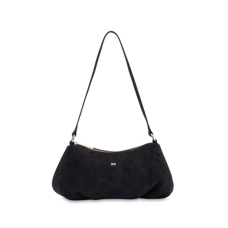 Mocha June Suede Shoulder Bag - Black