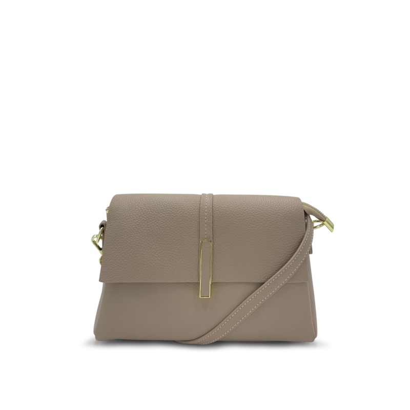 Mocha Lola Flap Leather Crossbody Bag - Light Taupe