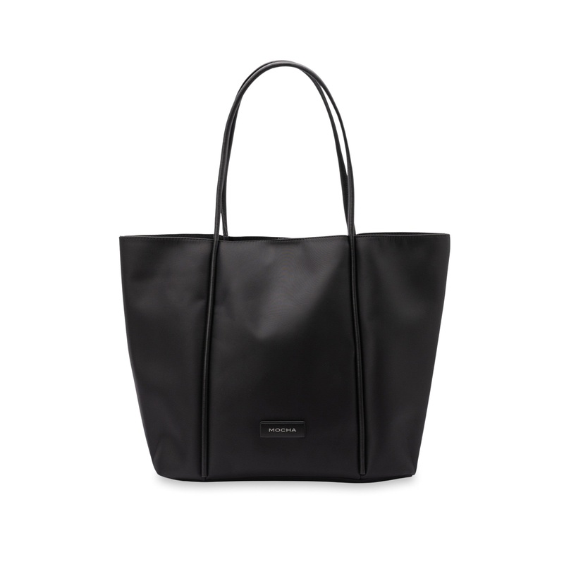 Mocha Madison Nylon/Leather Tote - Black