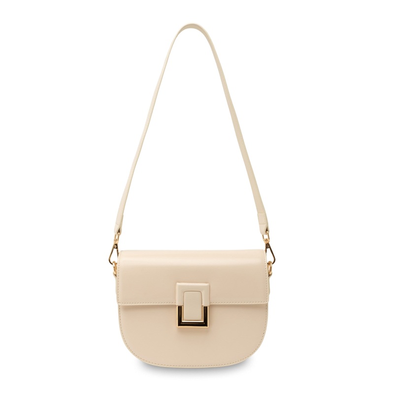 Mocha Victoria Leather Crossbody Bag- White